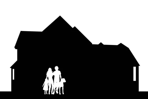 Silhouette Vectorielle Maison Famille Sur Fond Blanc — Image vectorielle