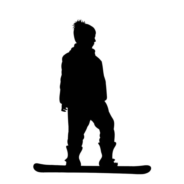 Vector Silhouet Van Jongen Die Een Snowboard Rijdt — Stockvector