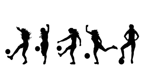Vektor Silhouette Einer Frau Die Auf Weißem Hintergrund Fußball Spielt — Stockvektor