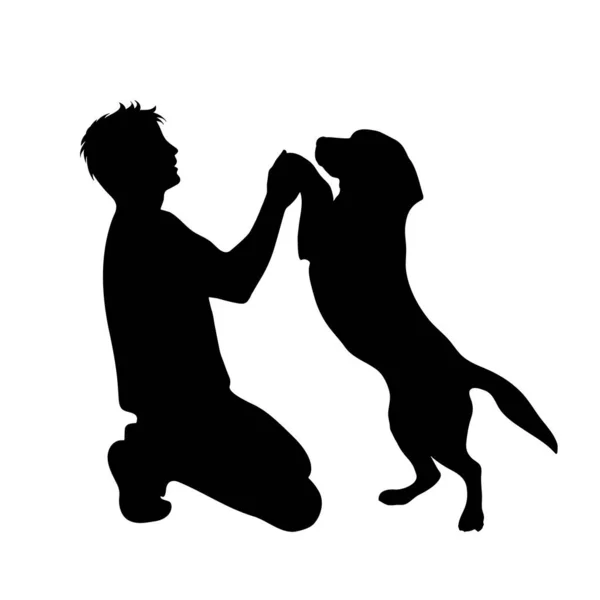 Vektor Silhouette Des Mannes Mit Hund Weißen Hintergrund — Stockvektor