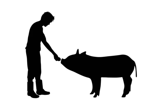 豚の白い背景を持つ男のベクトル シルエット — ストックベクタ