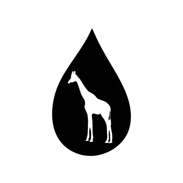 Silhouette Vectorielle Girafe Dans Goutte Sur Fond Blanc — Image vectorielle