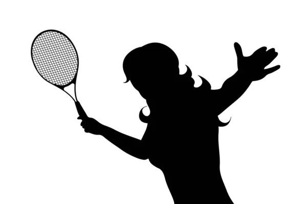 Silueta Vectorial Mujer Que Juega Tenis Sobre Fondo Blanco — Vector de stock