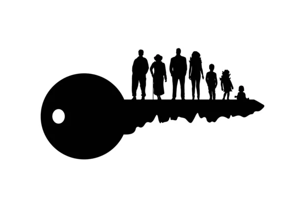 Vector Silhouette Key Family White Background — Stock Vector