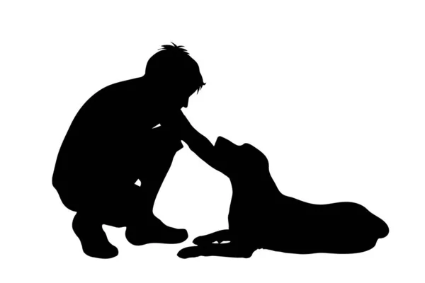 犬の白い背景を持つ男のベクトル シルエット — ストックベクタ