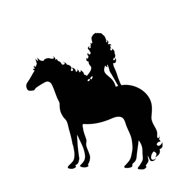 Silueta Vectorial Mujer Con Caballo Sobre Fondo Blanco — Vector de stock