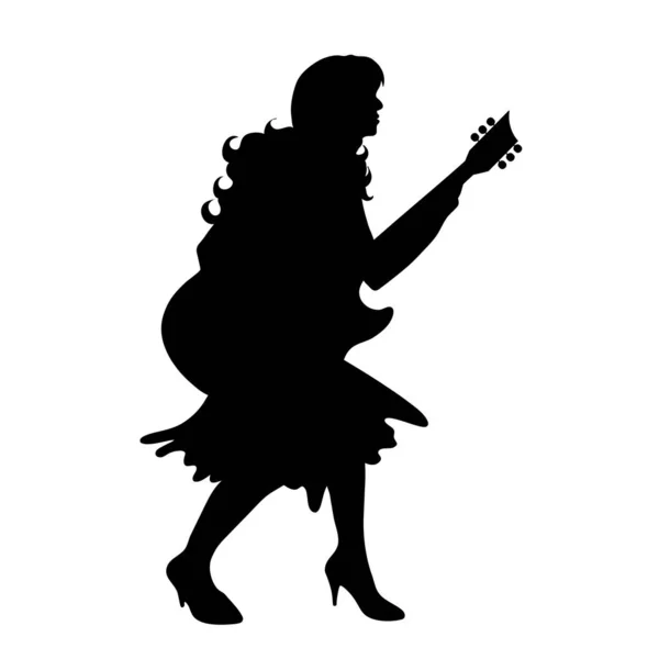 Silhouette Vectorielle Femme Qui Joue Guitare Sur Fond Blanc — Image vectorielle