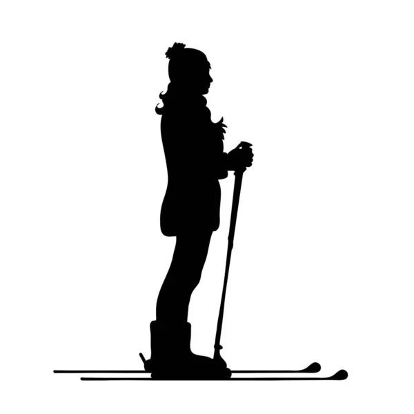 Vektorsilhouette Einer Frau Auf Ski Auf Weißem Hintergrund — Stockvektor