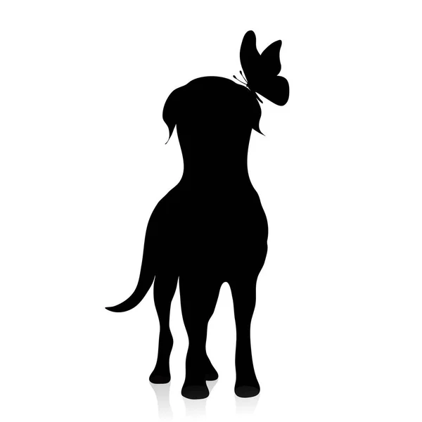 Beyaz Arka Plan Üzerinde Kelebek Köpek Siluet Vektör — Stok Vektör