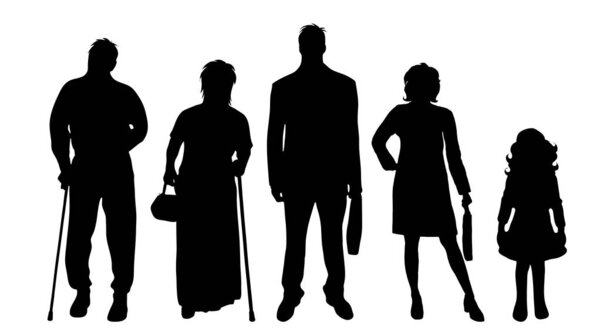 Vector silhouette of family on white background.