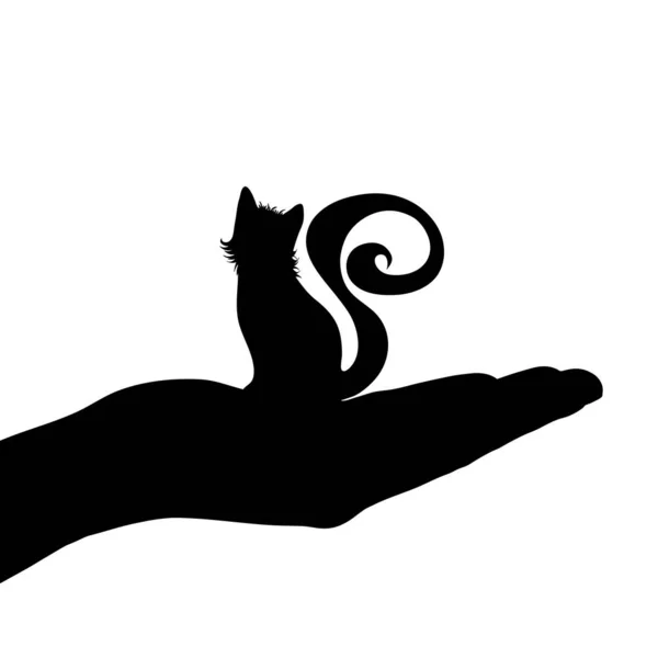 Vector Silhouette Hand Cat White Background — Stock Vector