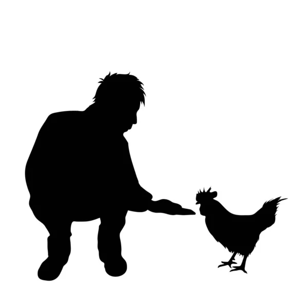 Διάνυσμα Σιλουέτα Του Ανθρώπου Κοτόπουλο Λευκό Φόντο — Διανυσματικό Αρχείο