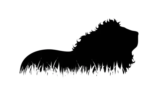 Silhouette Vectorielle Lion Dans Herbe Sur Fond Blanc — Image vectorielle