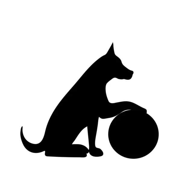 Векторный Силуэт Собаки Мячом Белом Фоне — стоковый вектор