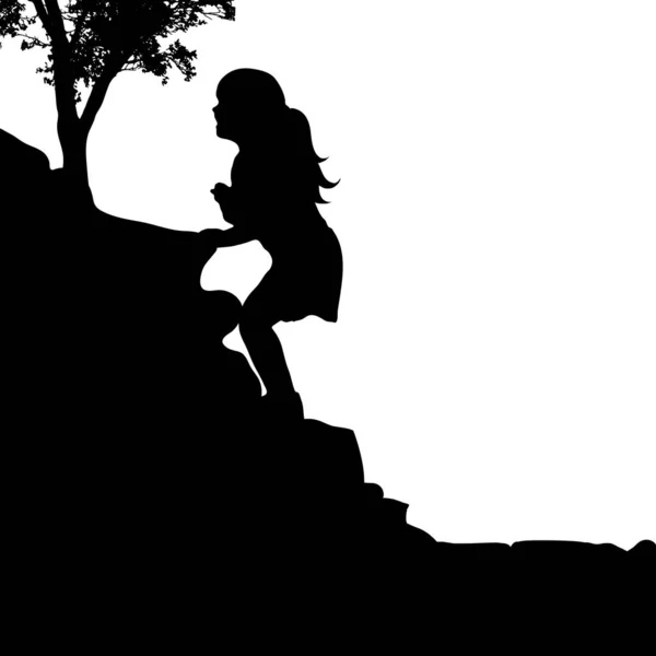 Silhouette Vectorielle Enfant Une Escalade Sur Rocher Sur Fond Blanc — Image vectorielle