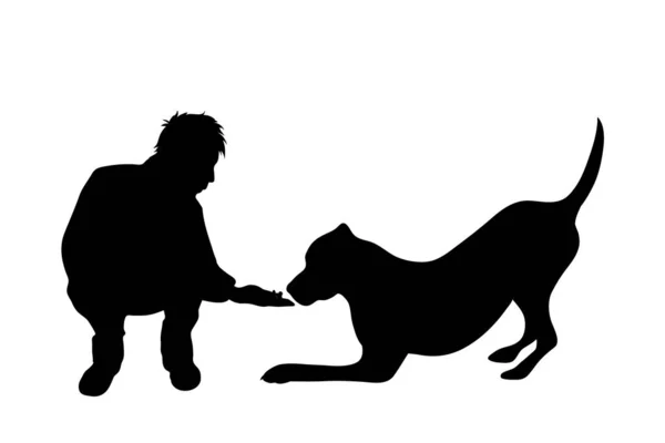 Vektor Silhouette Des Mannes Mit Hund Weißen Hintergrund — Stockvektor