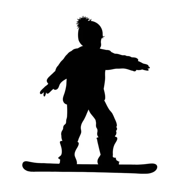 Vector Silhouette Boy Who Rides Snowboard — Stock Vector