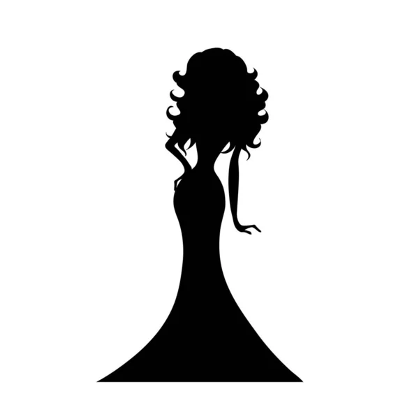 Vektor Silhouette Einer Frau Mit Langem Kleid Auf Weißem Hintergrund — Stockvektor