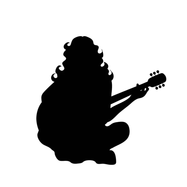 Silhouette Vectorielle Femme Qui Joue Guitare Sur Fond Blanc — Image vectorielle