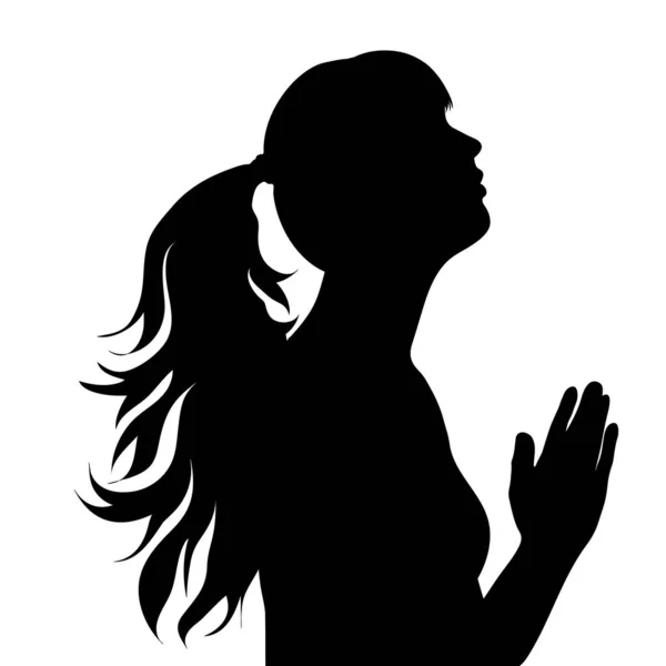 Silhouette Vectorielle Visage Femme Profil Pendant Elle Prie — Image vectorielle