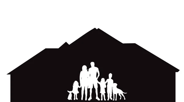 Silhouette Vectorielle Maison Famille Sur Fond Blanc — Image vectorielle