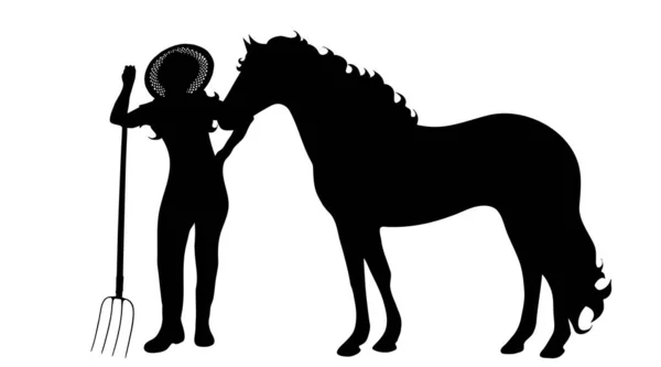 Vector Silhouette Woman Horse White Background — Stock Vector