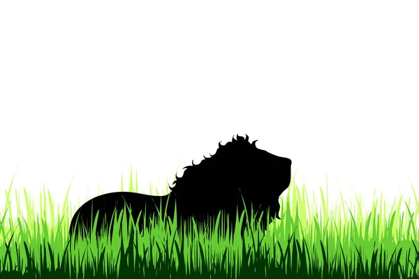 Silhouette Vectorielle Lion Sur Une Prairie Sur Fond Blanc — Image vectorielle