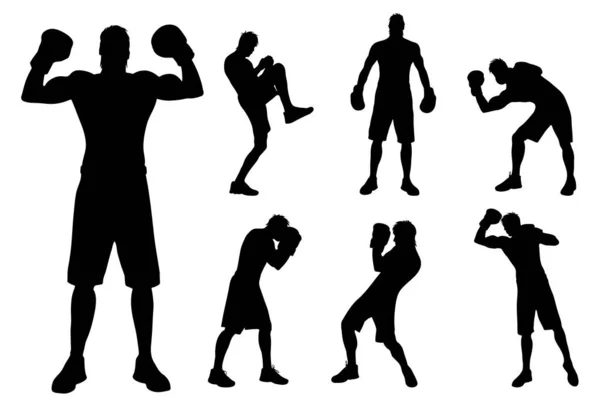 Silhouette Vectorielle Homme Qui Boxe Sur Fond Blanc — Image vectorielle