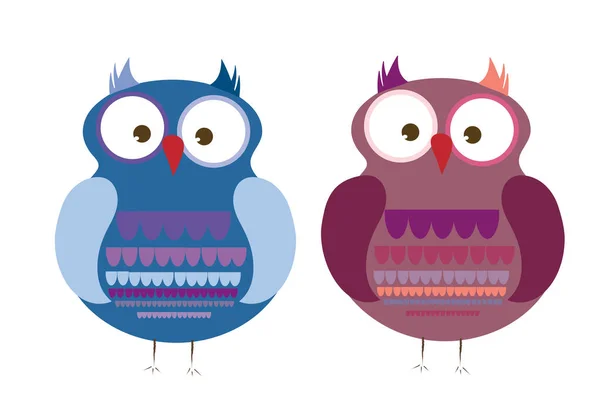 Vector Illustration Pair Owls White Background — Stock Vector