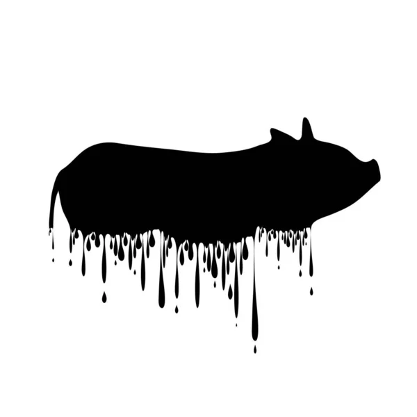 Vektorsilhouette Eines Schweins Mit Tropfen Auf Weißem Hintergrund — Stockvektor