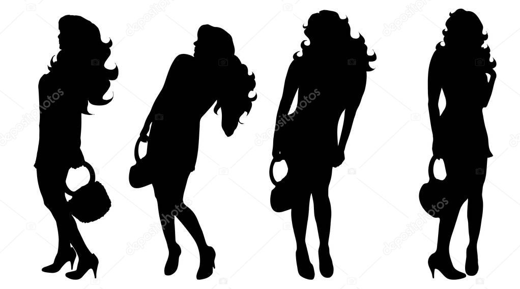 Vector silhouette of woman on white background.