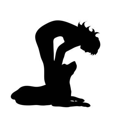 Beyaz arka plan köpek ile kadın silüeti vektör.