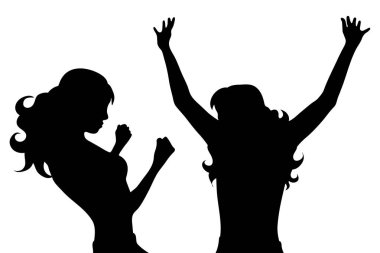 Beyaz arka plan üzerinde mutlu kadın silüeti vektör.