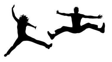 Beyaz zemin üzerine atlamak insanların siluet vektör.