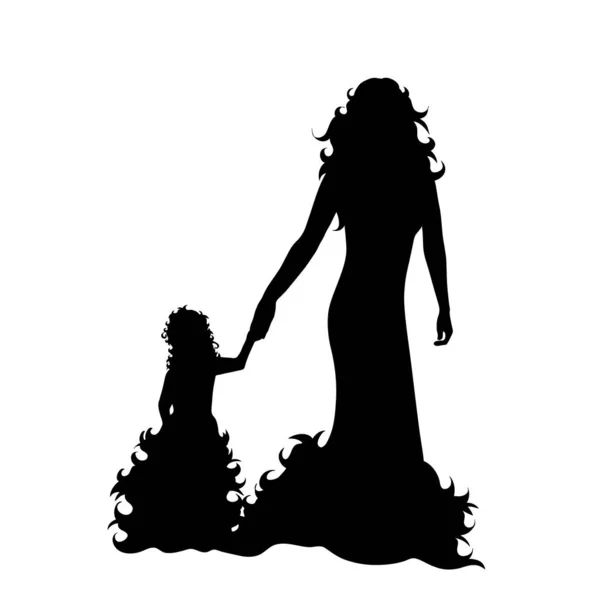 Vector Silhouette Mother Daughter White Background — Stock Vector