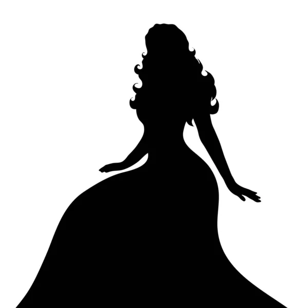 Silhouette Vectorielle Femme Avec Robe Longue Sur Fond Blanc — Image vectorielle