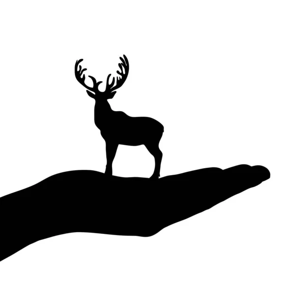 手的向量剪影与鹿在白色背景 — 图库矢量图片
