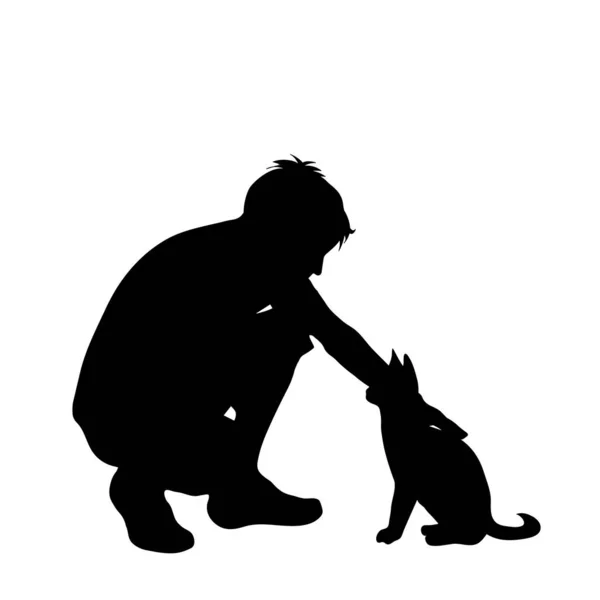 Silueta Vectorial Del Hombre Con Fondo Blanco Gato — Vector de stock