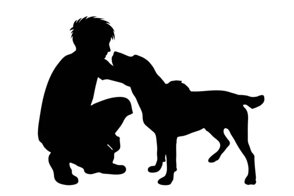 Vector Silhouet Van Man Met Hond Witte Achtergrond — Stockvector