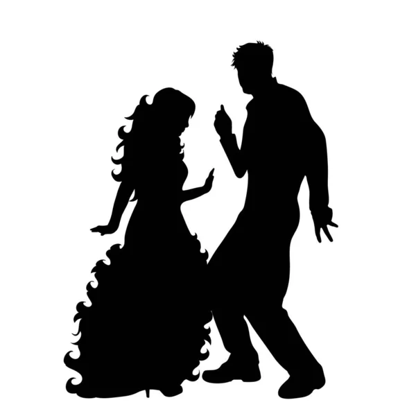 Silhouette Vectorielle Couple Qui Danse Sur Fond Blanc — Image vectorielle