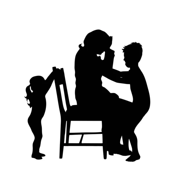 Silhouette Vectorielle Famille Sur Fond Blanc — Image vectorielle