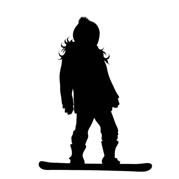 Vector Silhouet Van Meisje Een Snowboard Rijdt — Stockvector