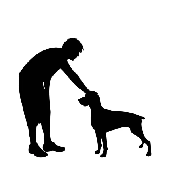 犬の白い背景を持つ男のベクトル シルエット — ストックベクタ