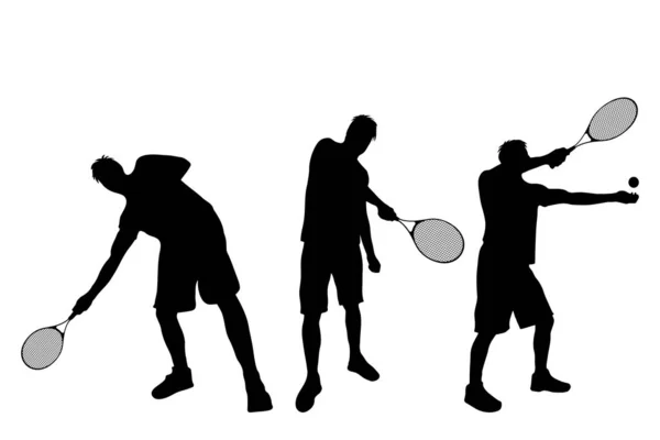 Silueta Vectorial Del Hombre Que Juega Tenis Sobre Fondo Blanco — Vector de stock