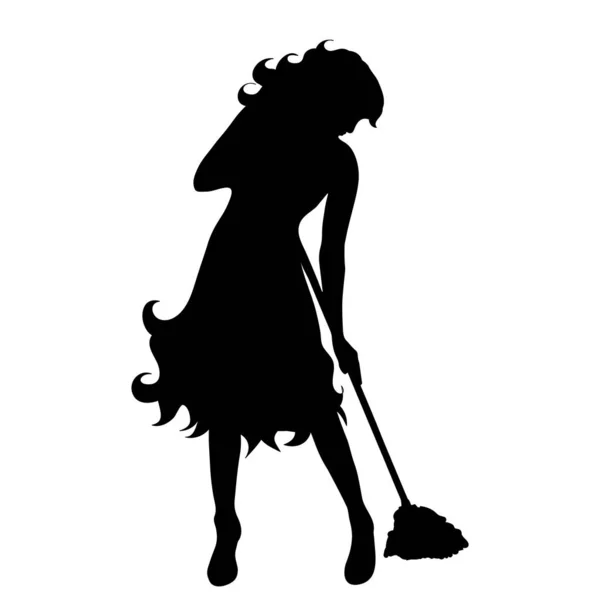 Silhouette Vectorielle Femme Ménage Sur Fond Blanc — Image vectorielle