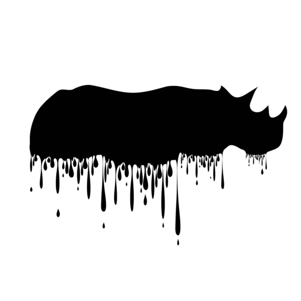 Silhouette Vectorielle Rhinocéros Avec Des Gouttes Sur Fond Blanc — Image vectorielle