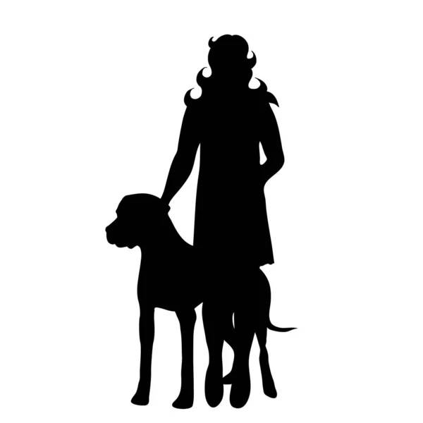 Silueta Vectorial Mujer Con Perro Fondo Blanco — Archivo Imágenes Vectoriales