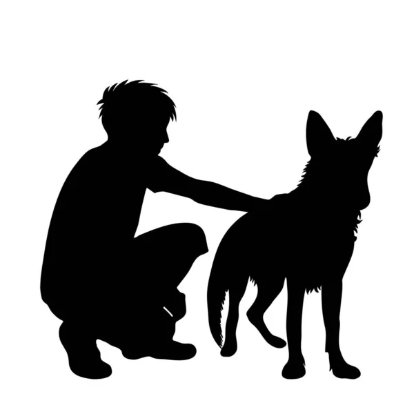 Silhouette Vectorielle Homme Avec Fond Blanc Chien — Image vectorielle