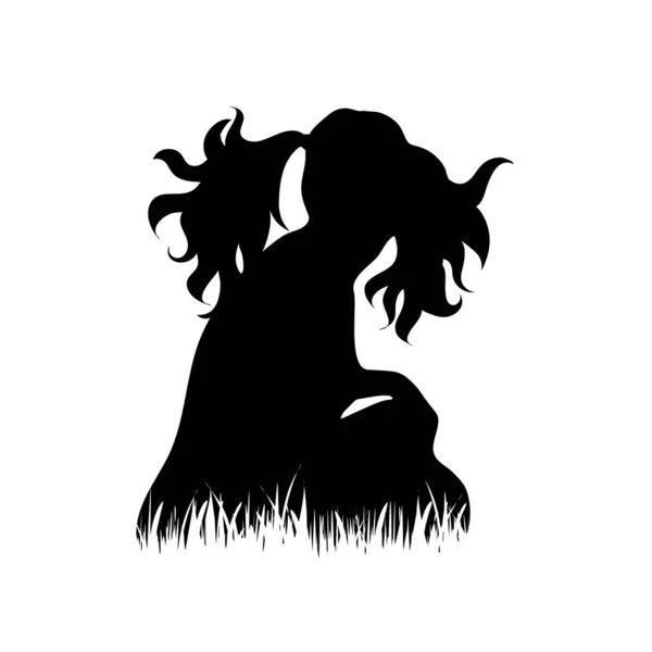 Vektorsilhouette Einer Frau Die Gras Auf Weißem Hintergrund Sitzt — Stockvektor