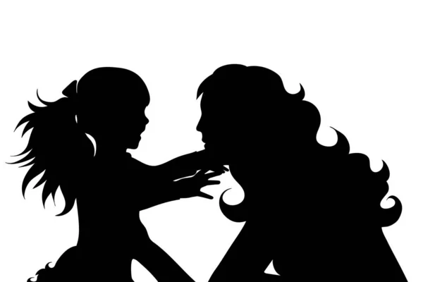 Vector Silhouette Mother Daughter White Background — Stock Vector